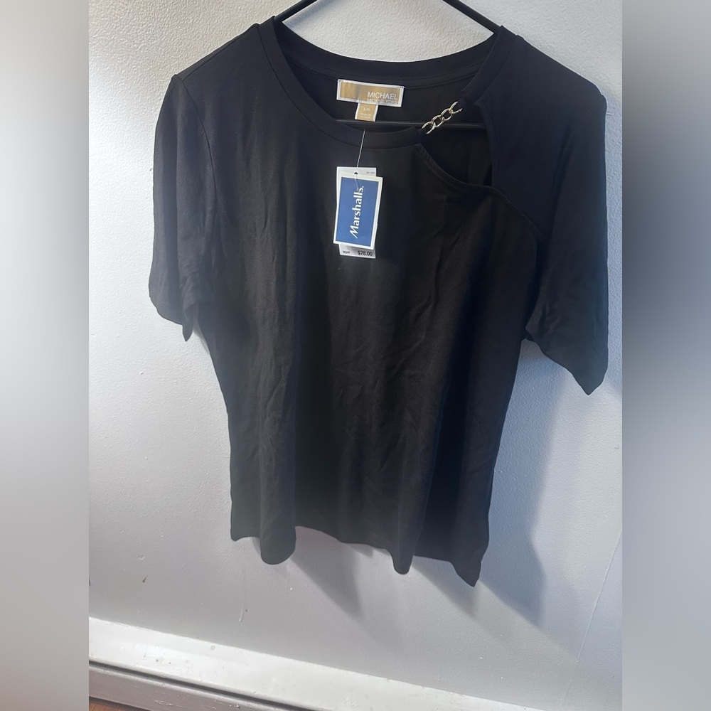 Michael Kors Black Short Sleeve Top with Chain Detail